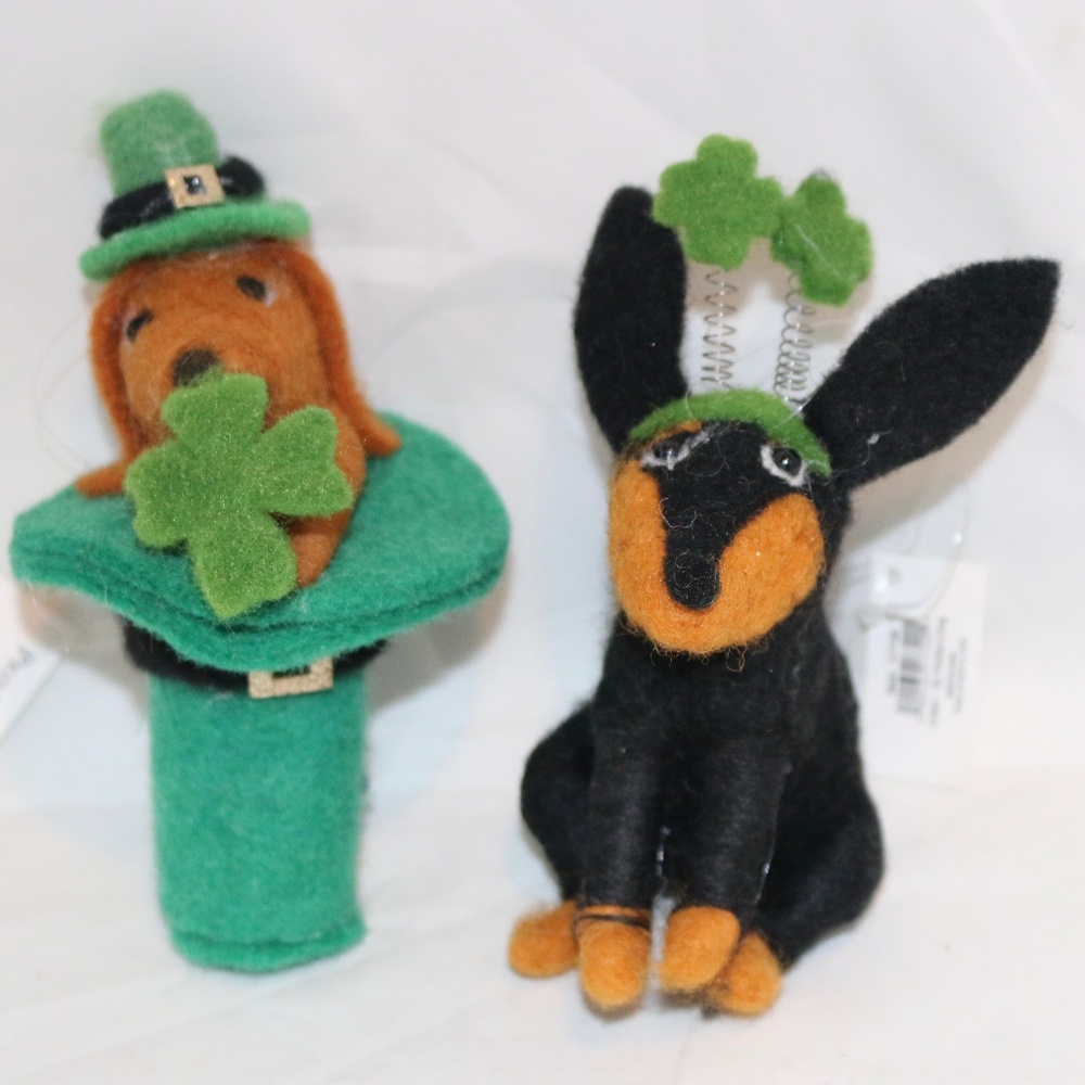 Primitives by Kathy St Patricks Day Felt Dog Critters Set 2 Ornaments